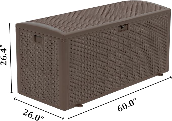 TARKARI Premium Pro Edition 180 Gallon Lockable Resin Deck Box, Waterproof & UV-Resistant Outdoor Storage Box for Outdoor Cushion Storage, Garden Tools & Pool Accessories Storage, Brown Home