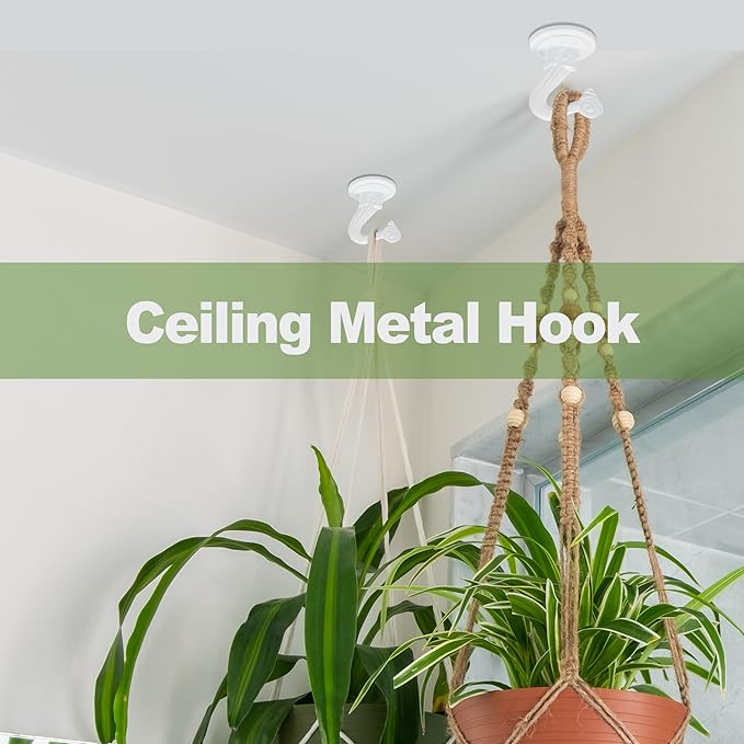 Ceiling Swag Hook Sets - Heavy Duty Hooks with Mounting Hardware for Hanging Plant, Ceiling or Extender Chains - Easy Install with Screws/Brackets (10 pcs - White) Aidoclip