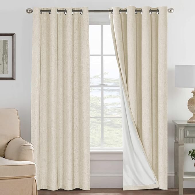 H.VERSAILTEX 100% Blackout Curtains for Bedroom Thermal Insulated POLYESTER,ACRYLIC Textured Curtains Heat and Full Light Blocking Drapes Living Room Curtains 2 Panel Sets, Bleached Sand, 52x84inch HVERSAILTEX