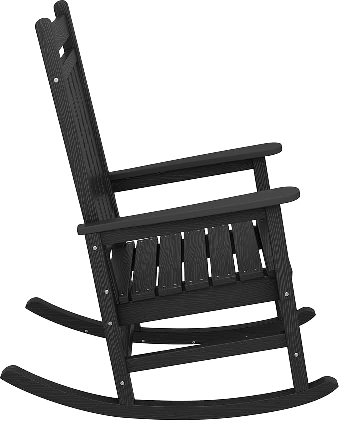 SERWALL Oversized Rocking Chair, Outdoor Rocking Chair for Adults, All Weather Resistant Porch Rocker for Lawn Garden, Black SERWALL