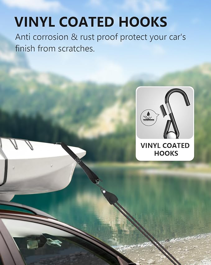 Kayak Straps Tie Downs 8 Pack Set, Roof Rack Straps Adjustable Ratchet Tie Down Straps with Lock S Hooks, 1/4 Inch 12 Feet Ratchet Straps for Small Cargo, Kayak-Soft Loops, Packing, Camping Gear STAYGROW