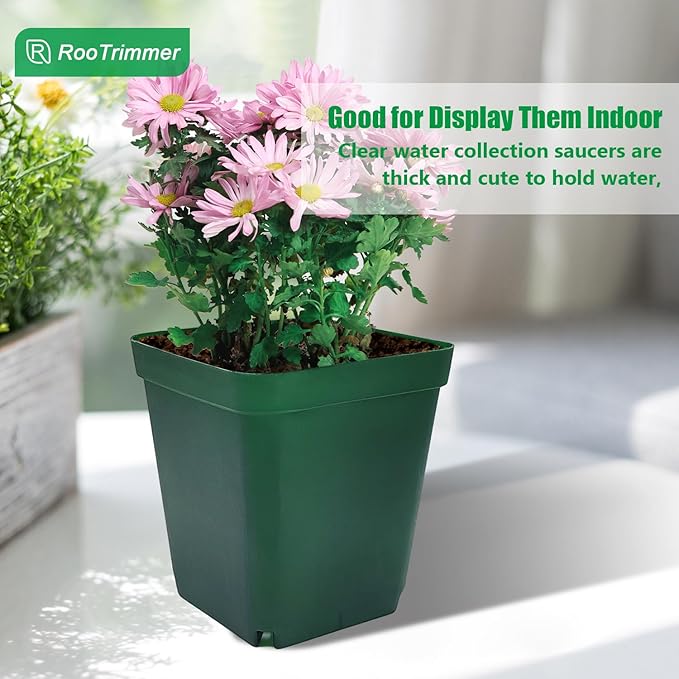 Square Nursery Seedling Pot 3.5 Inches 90 Pcs, Small Nursery Pot Plastic Thick and Sturdy Seed Start Germination Pot for Plant Propagation and Seeding(Green,3.54 Inches, 90Pcs) RooTrimmer