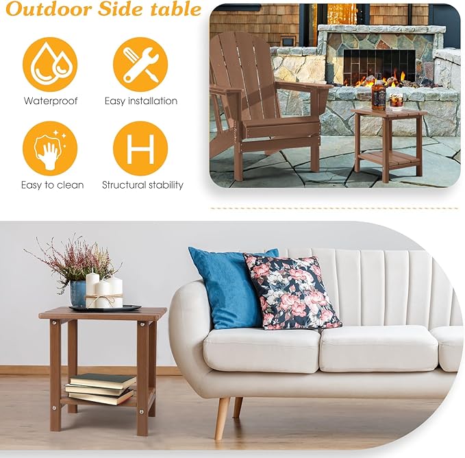Adirondack Outdoor Side Table, 2-Tier Sturdy Patio End Table Weather Resistant, 16.5" Solid Side Table for Patio, Pool, Porch Apolimi