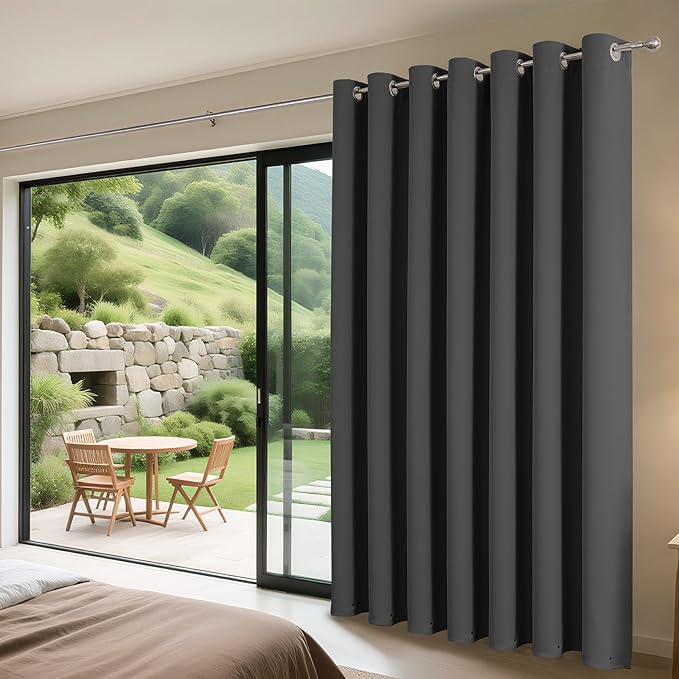 Joydeco Blackout Patio Sliding Door Curtains 84 Inches Long, Grommet Privacy Room Divider Curtains, Extra Wide Thermal Blackout Drapes for Bedroom Living Room (Grey, 60Wx84L, 1 Panel) JOYDECO
