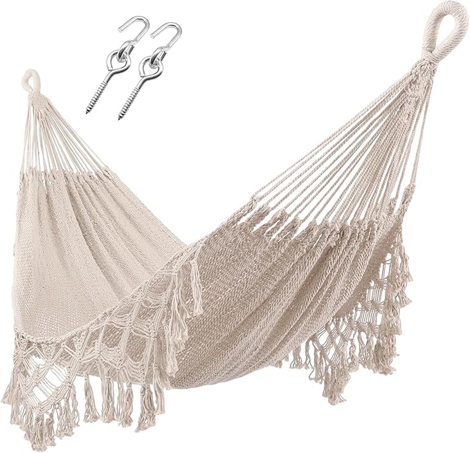 ZEAN Handwoven Hammock with Tassels by Thick Cotton Rope XL Two Person Hammock for Outside Patio Backyard Garden Beach 550LB Capacity ZEANTZ.