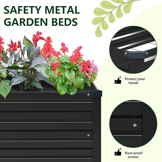 Vengarus 2 Pack 12x4x1FT Galvanized Raised Garden Bed Kit, Outdoor Metal Planter Box for Vegetables, Rectangular Steel Container, Easy Assembly (Black) Vengarus