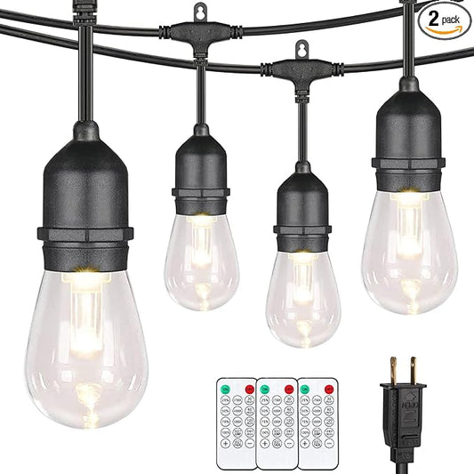 Mlambert 96Ft(2x48ft) 3-Color in 1 48Ft LED Dimmable Outdoor String Lights with Remote, Plug-in 2700K/4000K/5000K Waterproof Lights for Patio Cafe Mlambert
