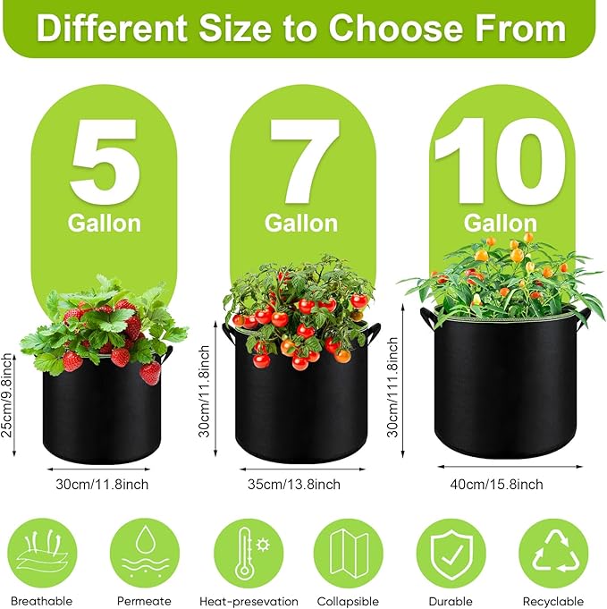 6-Pack 7 Gallon Grow Bags - 300G Heavy Duty Aeration Fabric Pots with Handles,Thickened Nonwoven Planter Bags for Vegetables Flowers Fruits SouilGoal