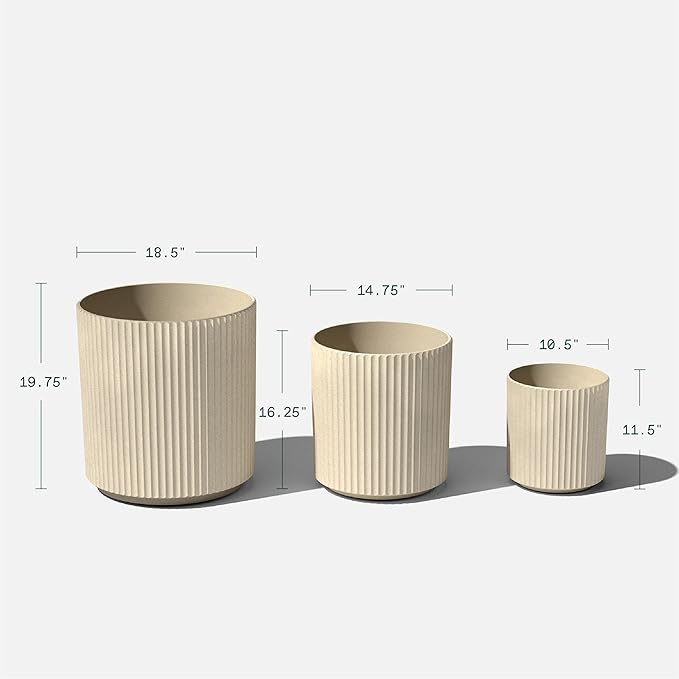 Veradek Demi Series Set of 3 Round Planters for Porch, Patio, Backyard | Durable Plastic-Concrete Material | Modern Décor for Tall Plants, Flower VeradekOutdoor