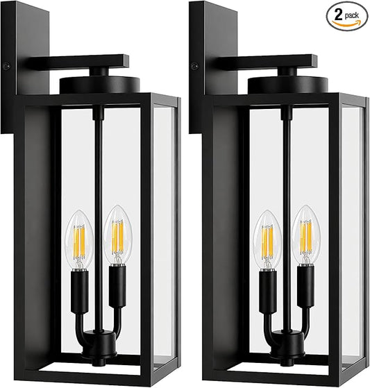 18in Large Outdoor Wall Light Fixtures, Exterior Lighting Fixtures Porch Sconces Wall Mounted, Waterproof Black Outdoor Wall Lanterns Lamps, Outside Lights for House Patio Front Door Entryway, 2-Pack BringYouBrightFuture