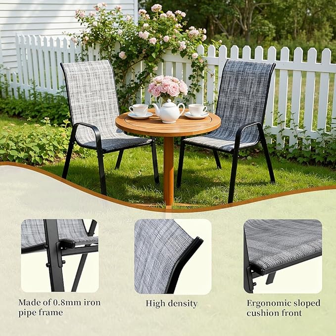 MAMIZO Patio Dining Chairs, Stackable All Weather Teslin Chair, Heavy Duty Outdoor Breathable Chairs Set, w/Armrests, Upgraded Chair FeetW/Strenthened Iron Spacers, 330 LBS (6, Grey) MAMIZO