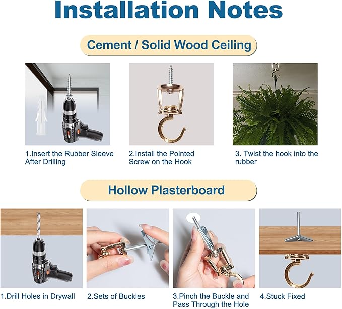 ONIKK Ceiling Hooks for Hanging Plants (2 PCS Gold), Heavy Duty Metal Plant Hooks, Screw in Hooks for Hanging Birdfeeders, Lamps, Planters, Indoor Outdoor Wall Baskets Hooks up to 33 lbs ONIKK