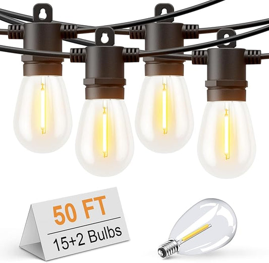 Svater Outdoor String Lights 50 FT, Patio Light for Outside with Shatterproof LED Bulbs, IP65 Waterproof Connectable Hanging Lights for Backyard, Bistro, Cafe, Balcony, Party, Black Svater