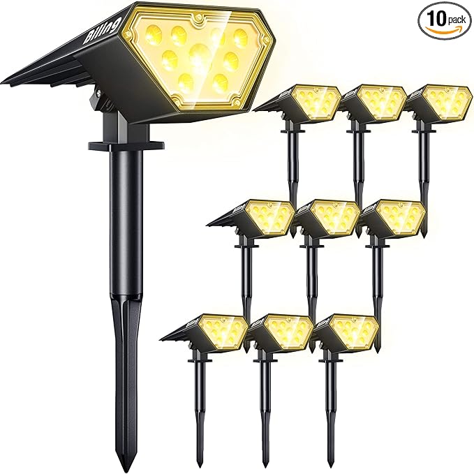 Biling Solar Spot Lights Outdoor, Bright 700 Lumen Solar Outdoor Lights IP67 Waterproof Adjustable Landscape Lights for Patio Pathway Yard Garden Driveway Pool - Warm White(10 Pack) biling