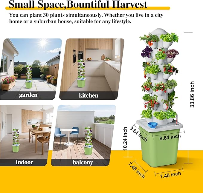 Hydroponics Growing System Kit, 30 Pots Vertical Garden Planter with Pump and Timer, Hydropoic Tower for Soilless Cultivation Herbs Fruits Vegetables, Plant Gift for Gardening Lover(No Seed) Rootora
