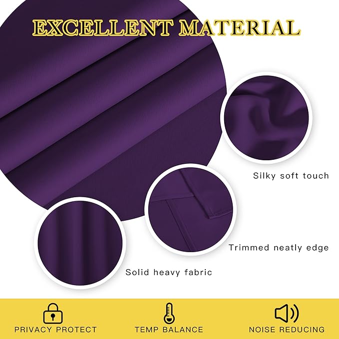 NICETOWN Blackout Curtain 95 inches Long - Silver Rings Thermal Insulated Wide Sliding Glass Door Privacy Blinds for Hall/Villa (Royal Purple, 100 inches Wide) NICETOWN