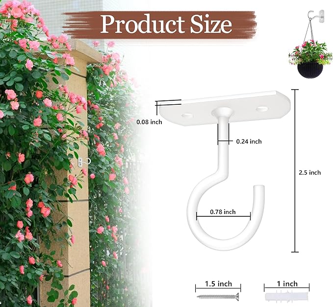 Ceiling Hooks for Hanging Plants 8P 2.5inches White QualityEfficiency