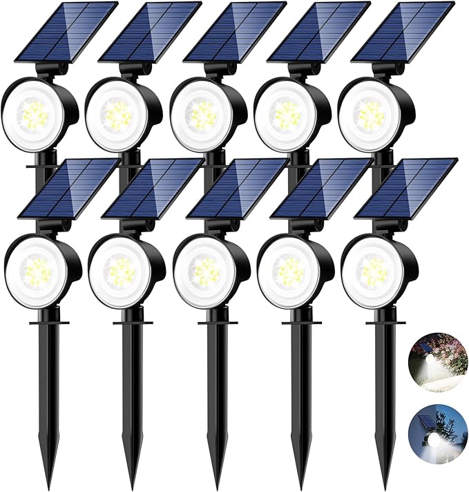 nipify 10 Pack Solar Spot Lights Outdoor Waterproof with 3 Modes, Solar Spotlight Light for Outside Yard Landscape Lighting Pathway Lights Wall,Cool White Nipify