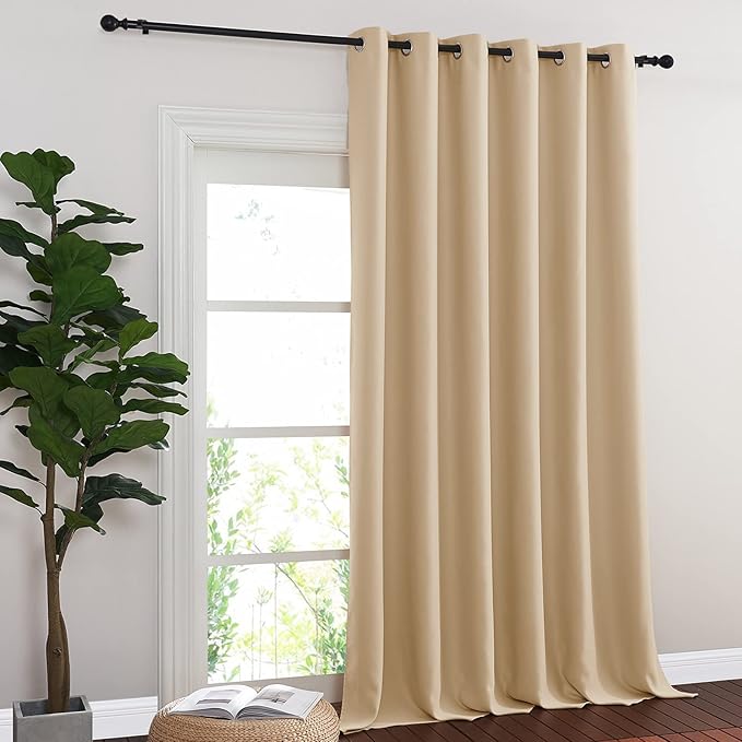 NICETOWN Room Darkening Extra Wide Curtain 102 inch Length, Grommet Thermal Curtain Voice Reducing Window Treatment for Sliding Glass Door/Bedroom, Biscotti Beige, W80 x L102, 1 Panel NICETOWN