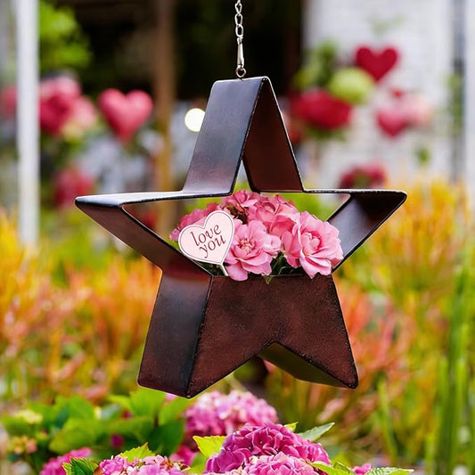 Metal Plant Hangers Indoor and Outdoor for Mom Women Her Wife Garden Lovers Birthday - Star Shape Hanging Planters for Window Wall Living Room Office Decor(Rustic) Philodwell