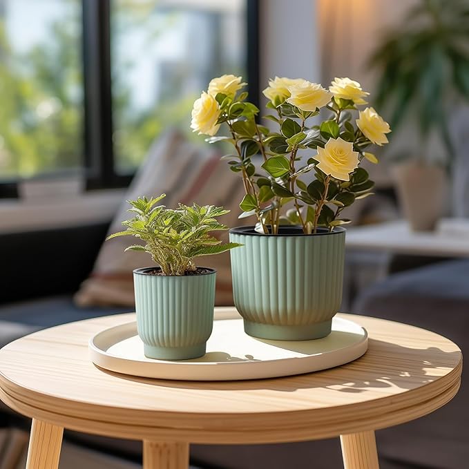 T4U 4 Inch Plant Pots Self Watering, 6 Pack African Violet Pots, Small Plant Pots for Plants, Small Indoor Plant Pot, Self Watering Planter for African Violet, Succulents (6 Pack 4" Pots, Green) T4U