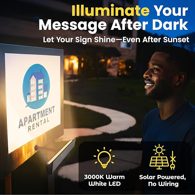 Brighticonic Solar Sign Lights Outdoor – LED Solar Sign Light for House Numbers & Real Estate Signs – 13" Warm White Floodlight, IP65 Waterproof, Dusk to Dawn Solar Mailbox Light Brighticonic