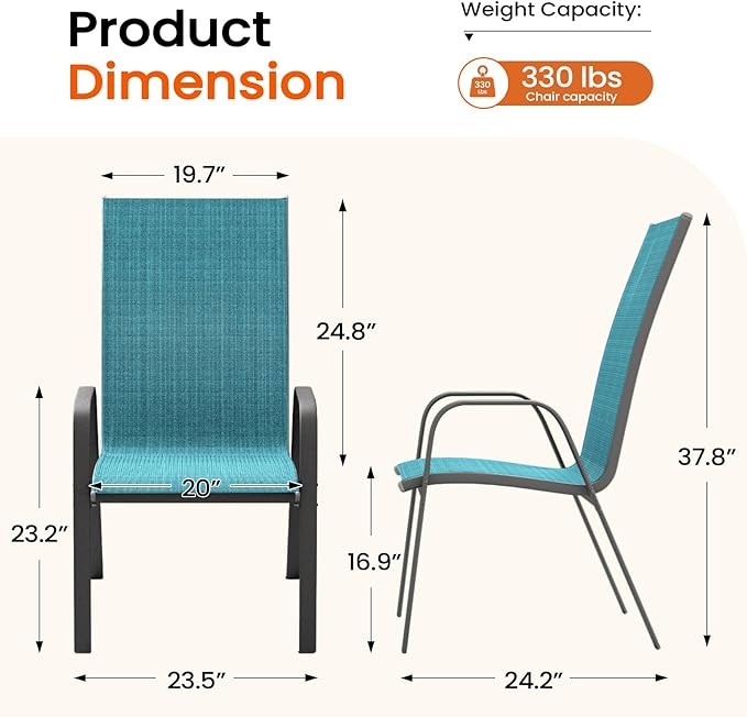 JEAREY Patio Dining Chairs Set of 4, Outdoor Stackable Dining Furniture Set, All Weather Dining Set for Lawn, Garden, Backyard, Poolside, Peacock Blue JEAREYOutdoorsCollection