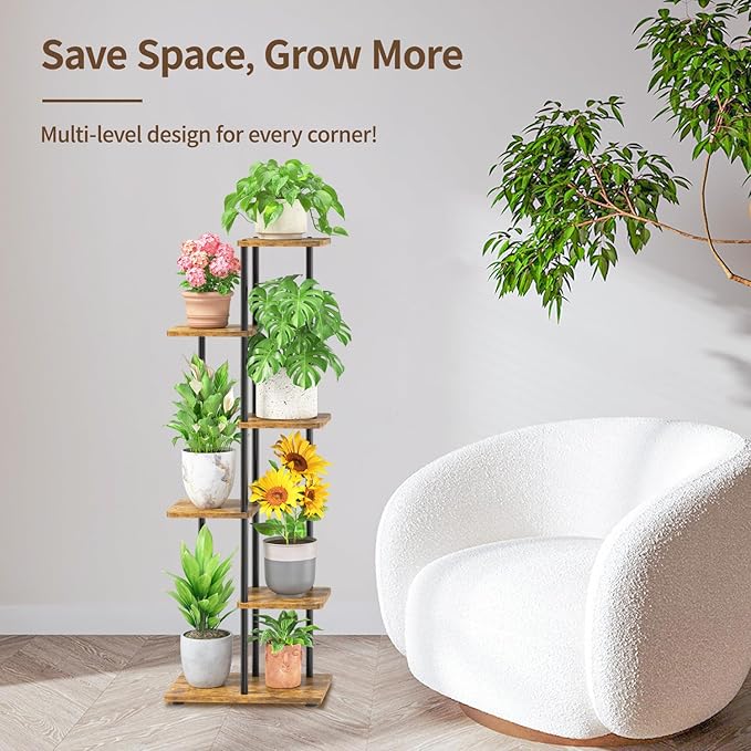 LASZOLA Black 5 Tiered Wood Plant Stand Indoor for Larger Heavy Duty Planter, Sturdy Multi Level Vertical Flowers Racks for Narrow Inside Floor, Decorate Shelving for Hold House Tree, Space Saving LASZOLA