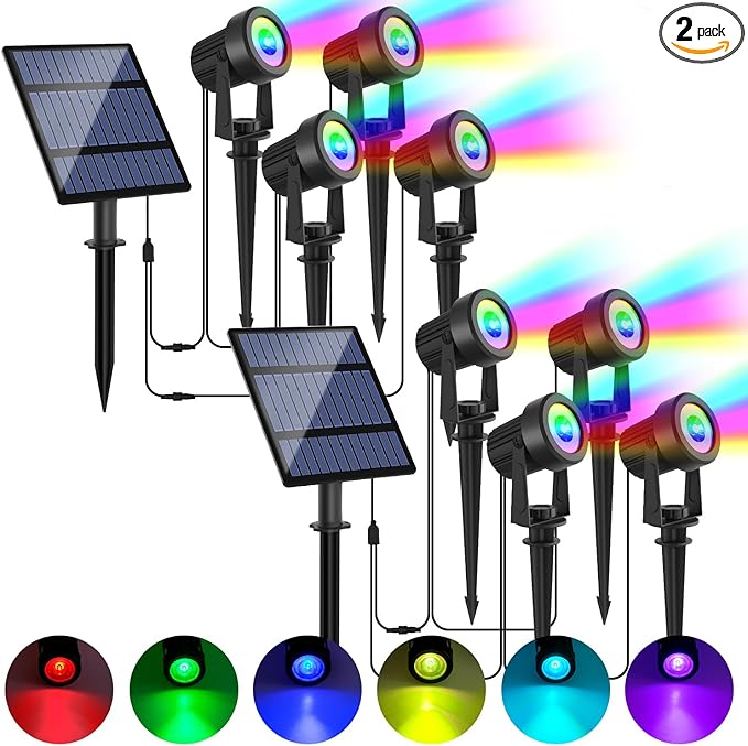 Solar Spotlights Outdoor Waterproof, RGB Landscape Spotlights, Christmas Decorative Solar Spot Lighting for Garden, Yard, Pathway, Lawn, Poolside, Party, 4-in-1 Mounted (RGB, 2 Pack) LINQELLY