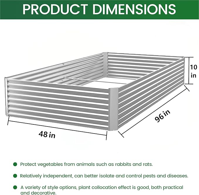 FRIZIONE 3pcs 8x4ft Galvanized Raised Garden Bed Outdoor,Above Ground Garden Bed for Vegetable,Metal Raised Beds for Flower,Steel Raised Beds for Gardening FRIZIONE