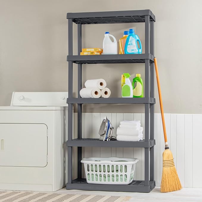 Sterilite 4-Pack 5 Shelf Unit, Heavy-Duty Shelving Storage Rack for Home and Garage, Gray - Multipurpose Plastic Organizer Shelves for Smart Organization Sterilite