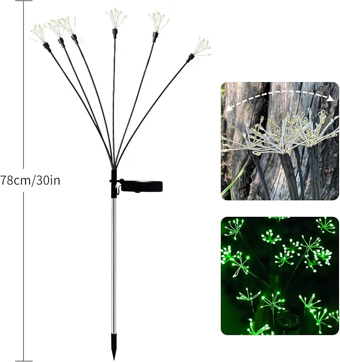JJGoo Solar Garden Lights, New Upgraded 2 Pack Solar Swaying Starburst Light, Waterproof Fireworks Outdoor Lights, Yard Patio Pathway Decoration, Green JJGoo