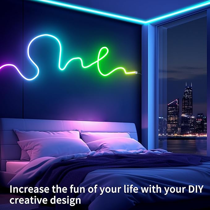 66FT Neon LED Rope Lights IP65 Waterproof LED Lights for Bedroom Flexible LED Light Strip with Remote/APP Control RGB Lighting Strip for Indoors Outdoors Bedroom Room Home Décor segrass