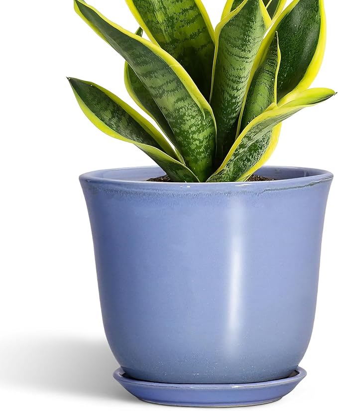Ceramic Pots for Plants - 8 Inch Planter for Indoor Outdoor, Round Flower Pot with Drainage Hole and Saucer, Modern Planter, Home Garden Apartment Decor, Gifts for Plant Lovers, Purple-Blue SUNPOTFOR