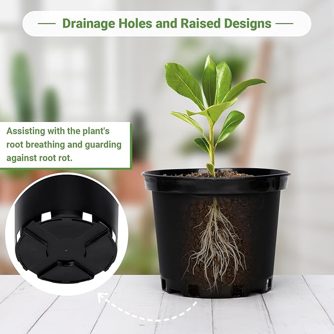 GREANER 2 Gallon Nursery Pots for Plants, 10 PCS Plastic Plant Pot with Drainage Holes for Indoor Outdoor, Garden, Greenhouse(Black) GREANER