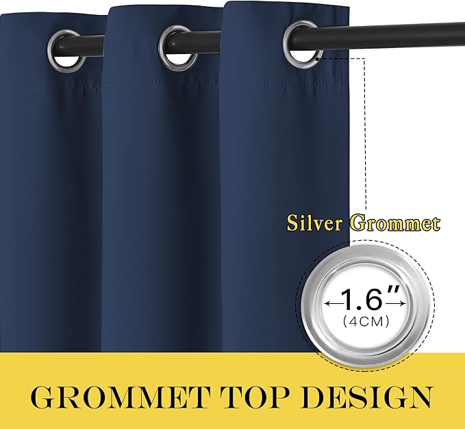 NICETOWN Blackout Navy Curtain for Windows 102 inch Length, Grommet Energy Saving Thermal Drapes Sound Reducing Window Treatments for Living Room, 1 Panel, W52 x L102 NICETOWN