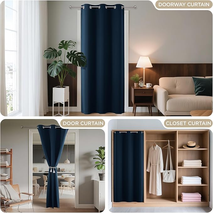 Joydeco Blackout Door Curtain for Doorway Privacy 90 Inches Long, Grommet Closet Curtain for Open Closet, Room Divider for Bedroom Living Room (Navy Blue, 52Wx90L, 1 Panel) JOYDECO