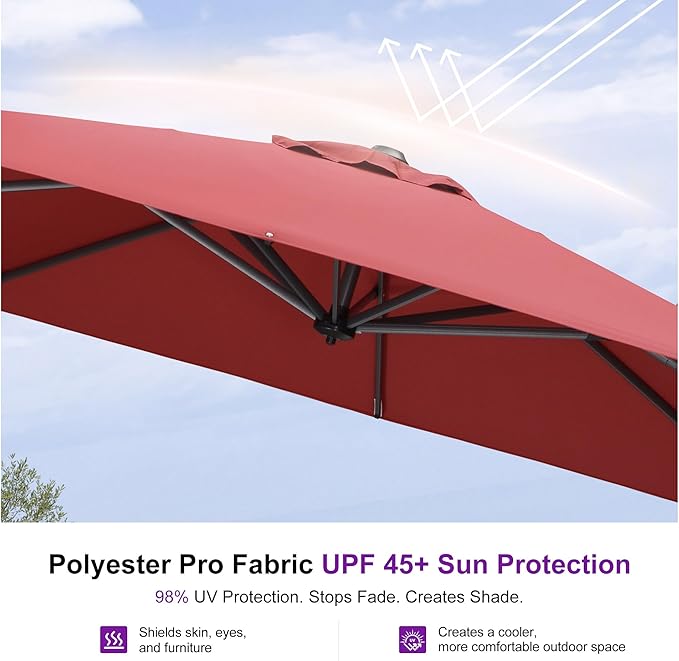 PURPLE LEAF 10 Feet Patio Umbrella Outdoor Cantilever Square Umbrella Aluminum Offset Umbrella with 360-degree Rotation for Garden Deck Pool Patio Terra PURPLELEAF