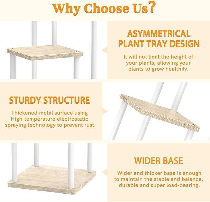 3 Tier Plant Stand Indoor Outdoor, Metal Wood Tiered Corner Plant Stands Pot Holder, Wood Flower Shelf Orchid Display Rack for Living Room Bedroom Balcony Garden Patio, Modern White Oppro