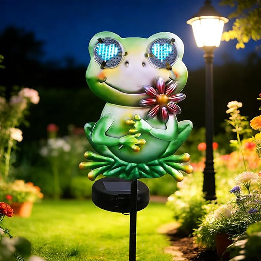 Solar Frog Garden Stake 39.3inch with Realistic Eye Movement Displaying I Love U, Frog Solar Lights Outdoor Garden for Pathway Yard Patio Lawn Ornaments YHSOLAR