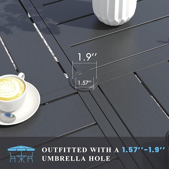 VICLLAX Patio Table and Chair Set of 10, All Weather Metal Round Outdoor Dining Furniture Set-59.9" Round Outdoor Table and Chairs, Black Tabletop HOME