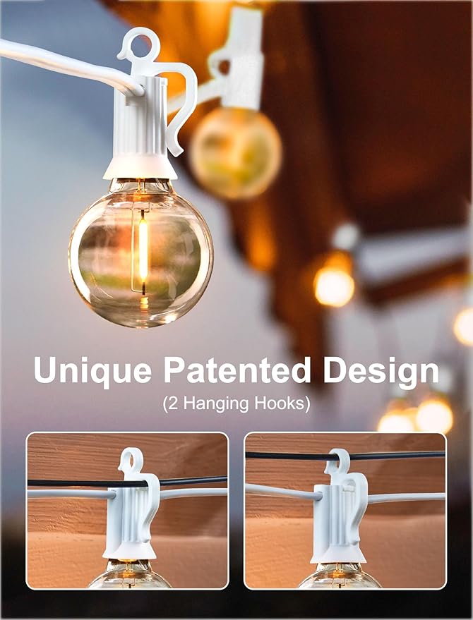 Brightown 69 Feet LED Outdoor String Lights with Shatterproof G40 Edison Bulbs, Connectable and Weatherproof Strand, Commercial Grade Patio Lights for Backyard Garden Patio Decorative, White Brightown