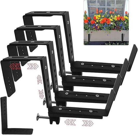 Window Box Brackets for Railing Adjustable Planter Box Brackets Flower Box Brackets for Railings Deck Bird Feeder Hanger for Railing Heavy Duty Bracket for Windowsills, Garden, Fences and Balcony Azuline