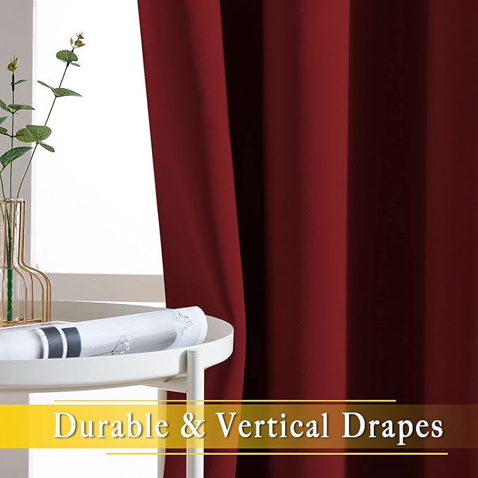 NICETOWN Glass Door Curtains for Window, Wide Thermal Curtain Panels, Sliding Door Drapes, Extra Wide Curtains (Burgundy Red, 80 inches Wide x 84 inches Long) NICETOWN