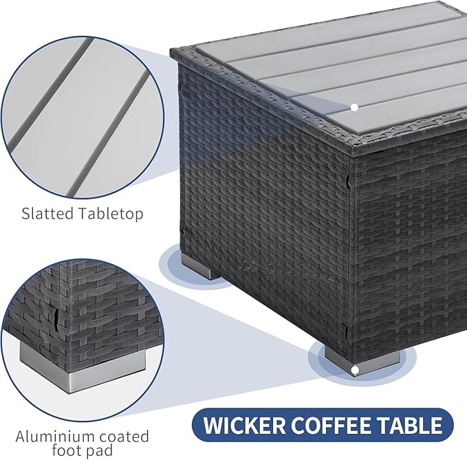 NICESOUL 7 Piece High-End Outdoor Furniture Sofa Set, 29.3'' High Back XL Large Grey Wicker Patio Modular Sectional with Side Tables, All-Weather Couches for Backyard Deck, 2 Color Cushion Navy & Grey NICESOUL