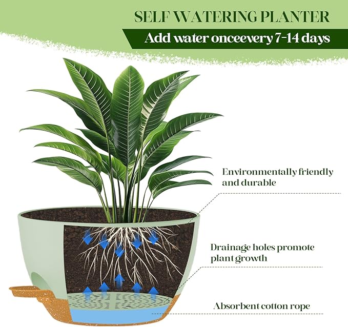 2 Pack 10 Inch Self Watering Hanging Planters for Indoor Plants, Large Green Brown Plastic Hanging Pots with Chains for Outdoor Patio Garden Home Decor (Green Brown) zople