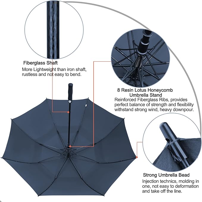 G4Free 47/54/62/68/72 Inch Automatic Open Golf Umbrella Oversize Extra Large Double Canopy Vented Windproof Waterproof Stick Umbrellas G4Free