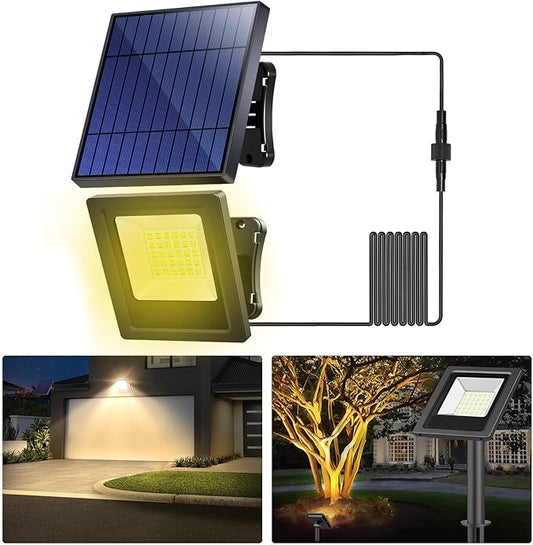 Solar Lights Outdoor Solar Flood Dusk to Dawn Lights 4400mAh 3000K Warm White Auto On/Off with 16.4Ft Cable IP65 Waterproof for Outside Front Door Barn Garden Garage Yard Patio Pool Lightonight