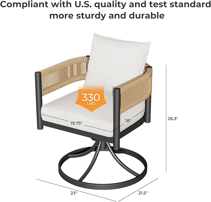 Grand patio 5-Piece Outdoor Dining Set for 4 with 1 Rectangle Expandable Table for 4-6 Person, Metal Woven Wicker Swivel Patio Chairs with Thickened Cushions for Yard, Poolside (Natural) GrandPatio