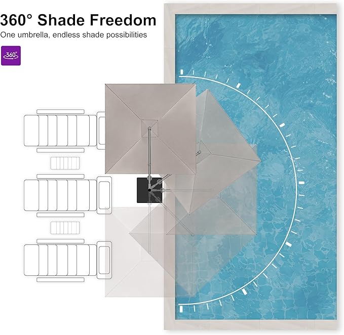 PURPLE LEAF Patio Umbrella 9' X 9' Rectangle Cantilever Umbrella Large Aluminum Outdoor Umbrellas with 360-degree Rotation & UPF40+ Premium Fabric for Deck Pool Garden Yard, Ash Mocha Rootora